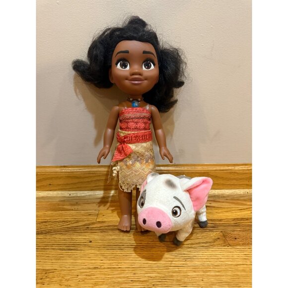 Disney Princess Moana 13" Articulating Doll & Pua 8" Plush Stuffed Animal Bundle - Picture 1 of 5